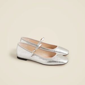 J.CREW Quinn square-toe Mary Jane flats in crinkled metallic leather